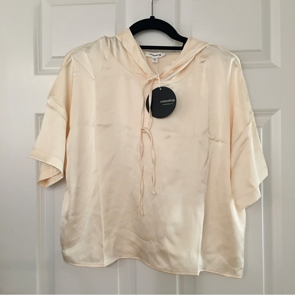 mittoshop Short-Sleeve Hoodie, Cream, Ivory, Size S